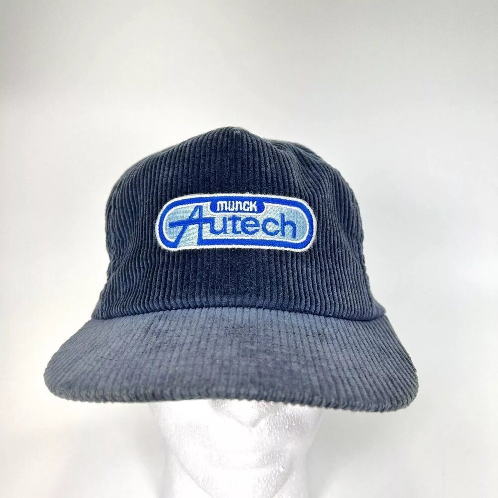 Vintage SKM Autech Munck Navy Blue Corduroy Hat Made In USA Cap